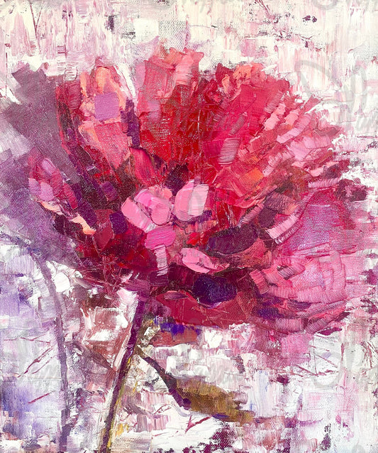 an oil painting of a red peony by Shay Pappas